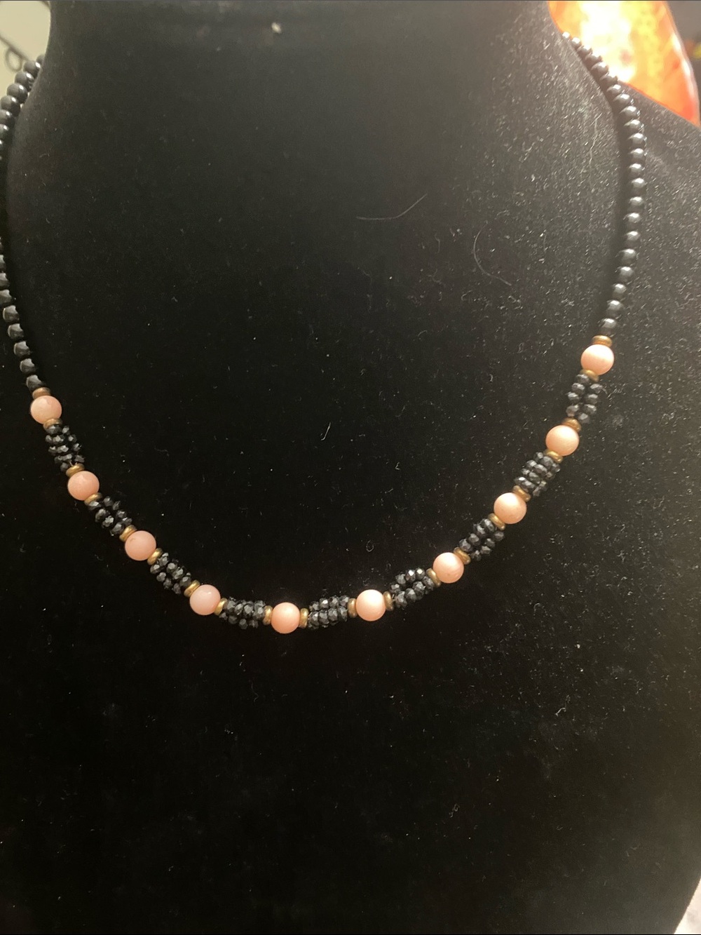 Vintage… Delicate Black and Peach Beaded Necklace for Women